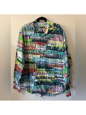 Burberry London England Multi-colored All-over Print Shirt for Men Size XL